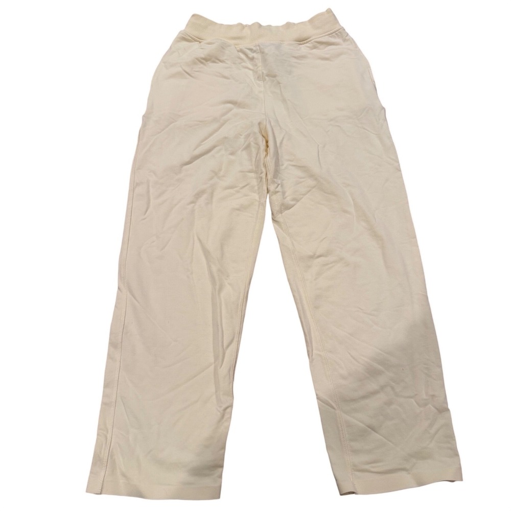 Varley Cream Modal Blend Drawstring Ribbed Waist Straight Leg Lounge Pants S